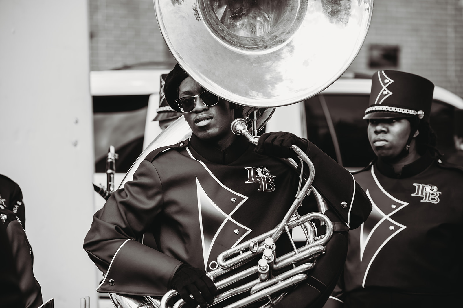 Student holding Sousaphone